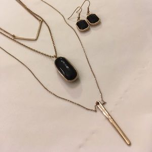Three stand/layer Necklace with Earrings